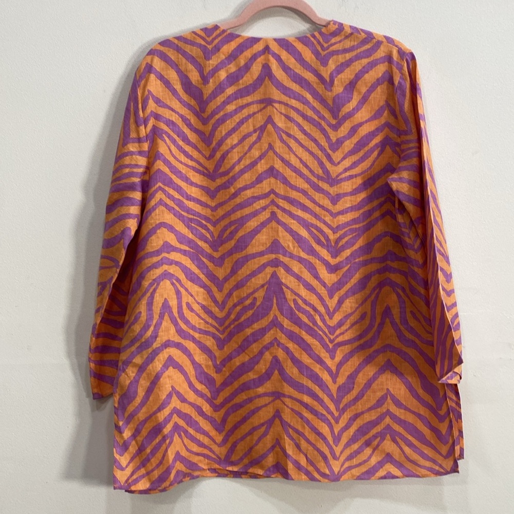 Lafayette 148 New York Boxy Tunic Top Linen Animal Print M/L - Picture 3 of 8